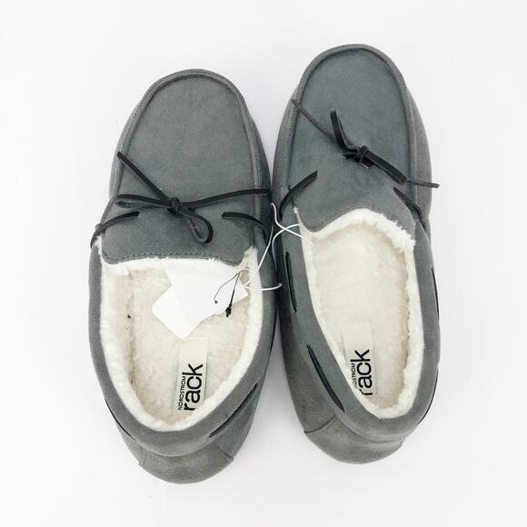 Nordstrom Rack Mens Bonfire Moccasin Slippers XL 13-14 Gray Faux Sherpa NWT - Picture 4 of 9